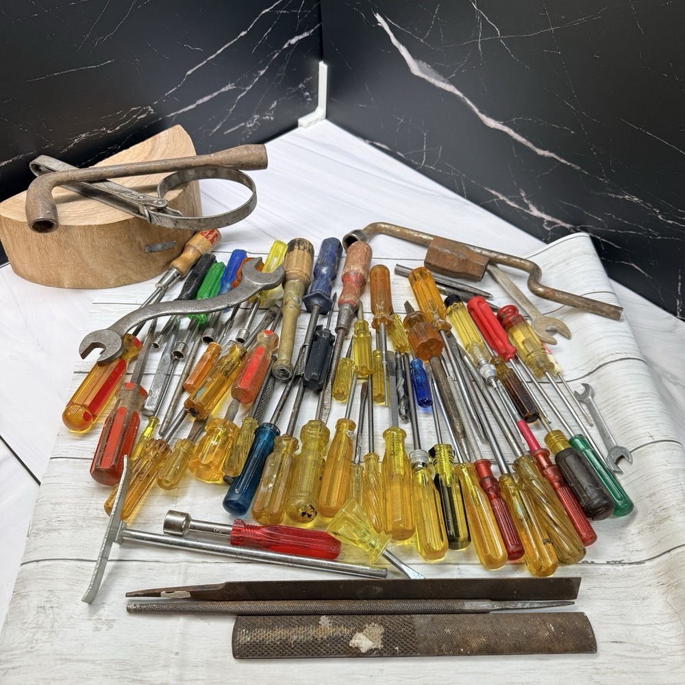Vintage Tool Lot 50+ Screwdrivers Files Wrenches Nut Drivers Billings Stanley US